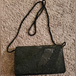 Black Beaded Purse With Beaded Strap